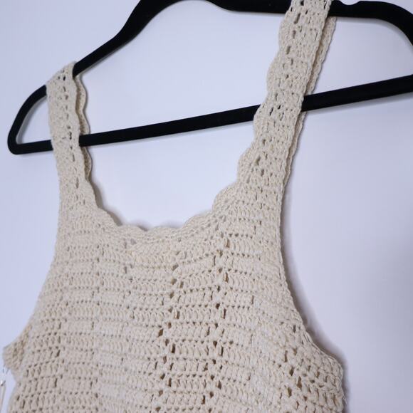 DREAMERS BY DEBUT NWT Button-Up Crochet Crop Tank Sweater Tan Women's L - Picture 5 of 9